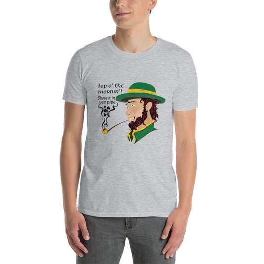 Smoking Leprechaun Unisex T-Shirt: Top o'the mornin'! Shove it in yer pipe!