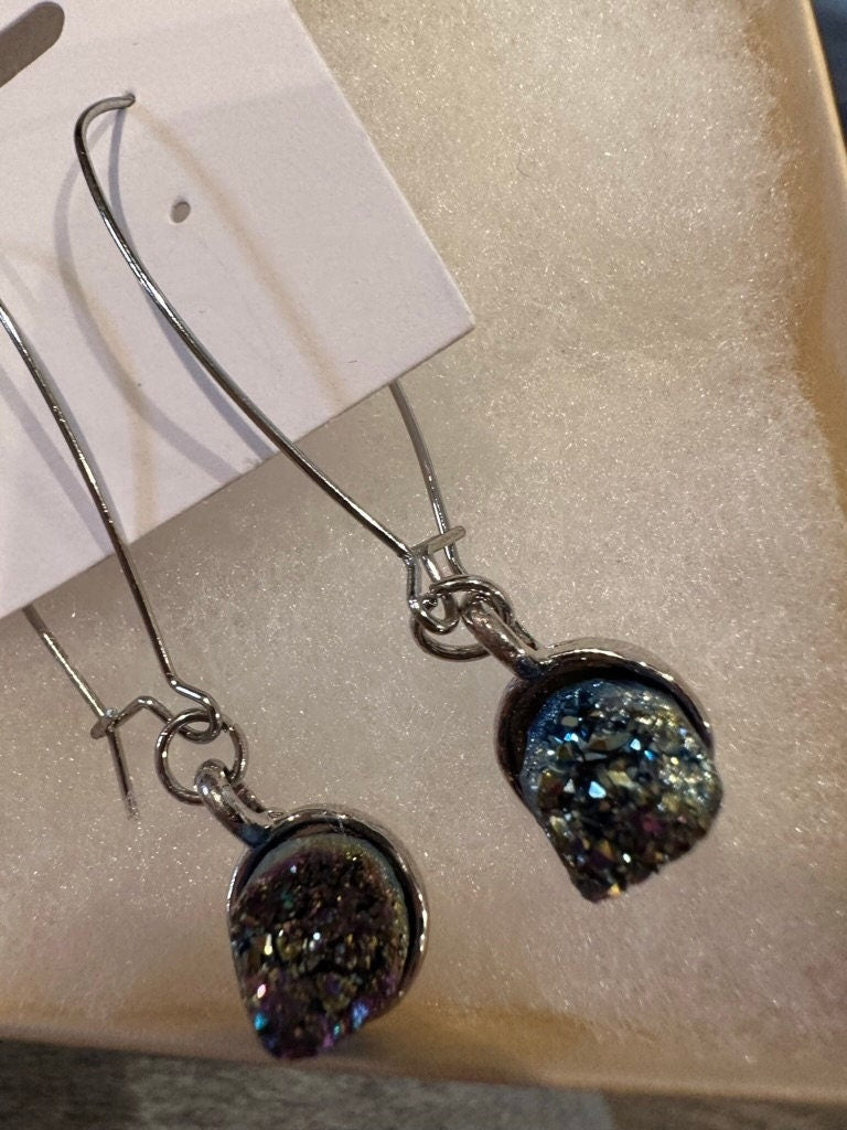 Blue Agate Druzy Crystal Earrings